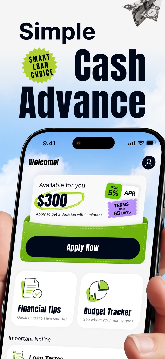 CredUnlock app screen: available amount, APR and terms, with an Apply Now button